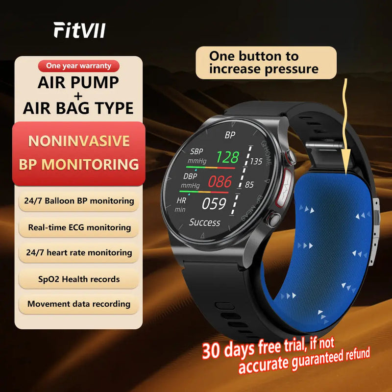 New Upgrade：FITVII™ Air Pump + Airbag Oscillometric Blood Pressure Measurement Smart Watch-50% OFF+Extra 20% OFF🔥