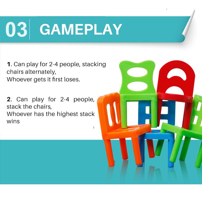 Juego de equilibrio de torre de sillas apilables
