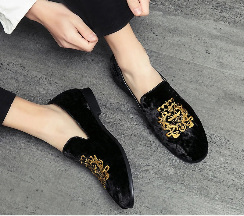 Embroidered Suede Loafers