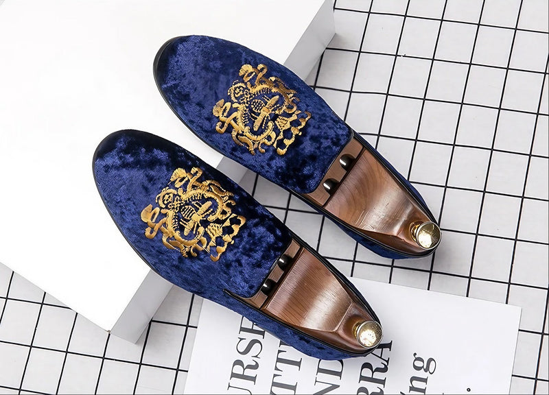 Embroidered Suede Loafers