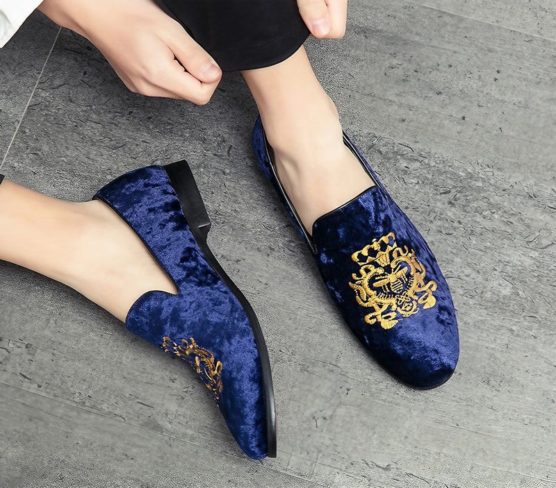 Embroidered Suede Loafers