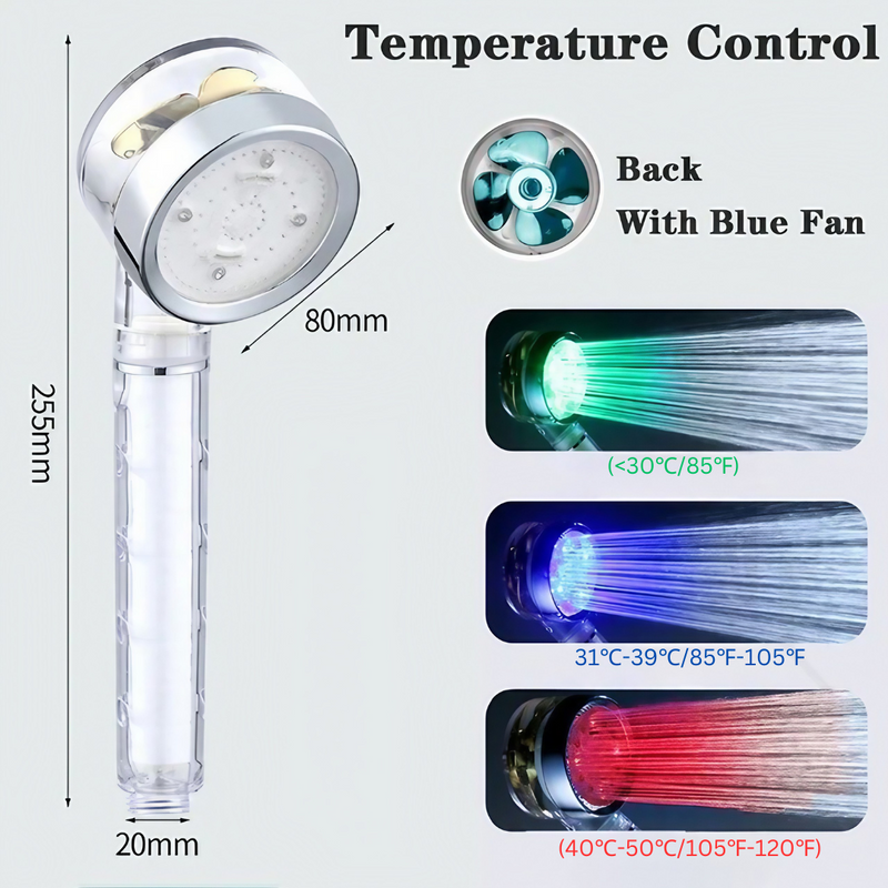 Temperature Sensor LED Turbo Shower Head